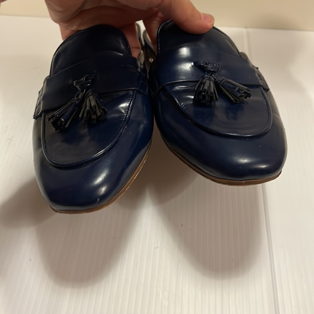 J Crew Leather Patent Navy Mules Loafers with Tassel size 9.5 - gently used - Picture 7 of 15
